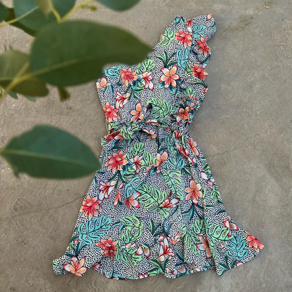 MI AMI | One Shoulder Floral Ruffle Mini Dress S